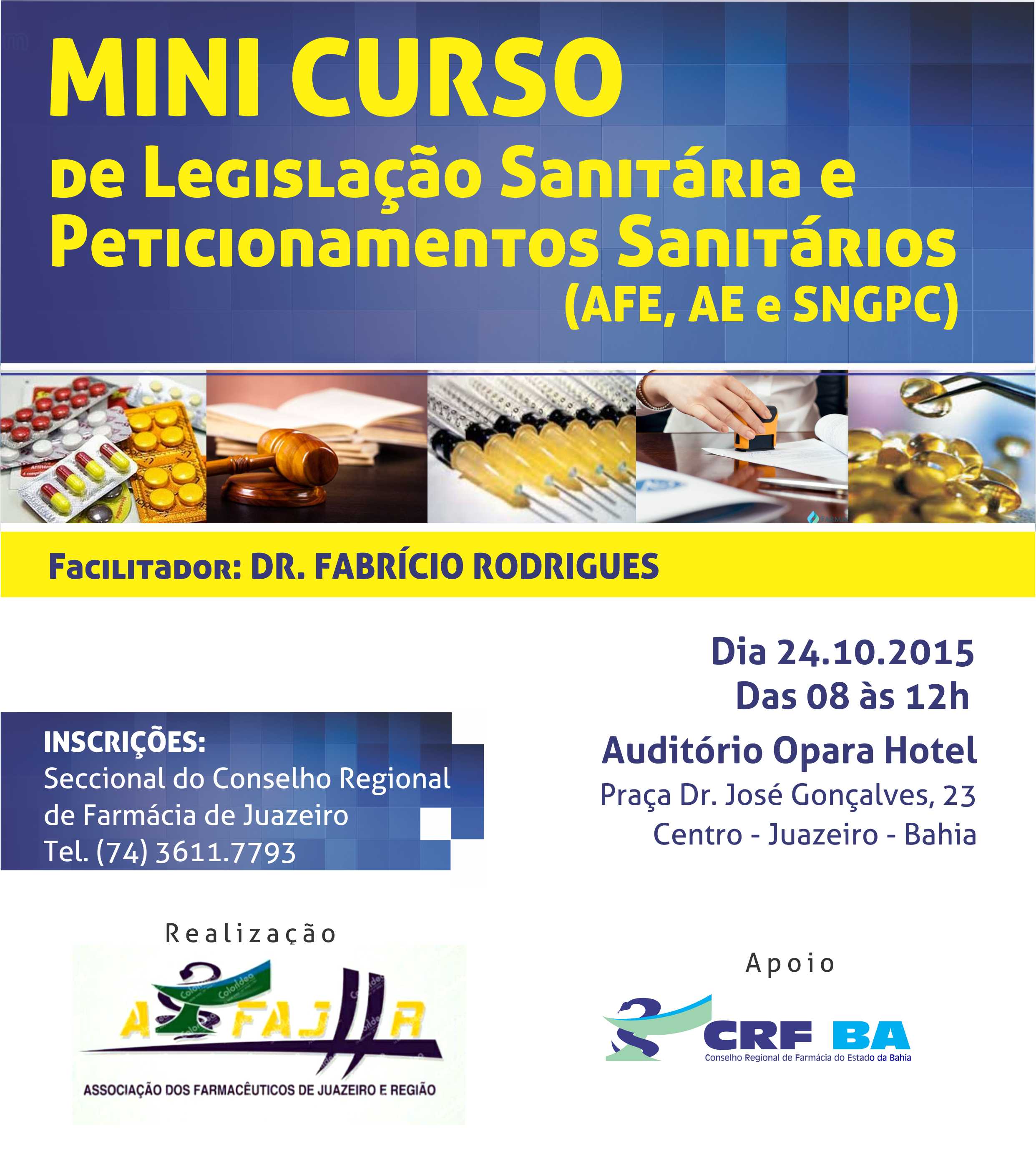 Banner MINI CURSO DE LEGISLAÇÃO SANITÁRIA E PETICIONAMENTOS SANITÁRIOS (AFE, AE E SNGPC)